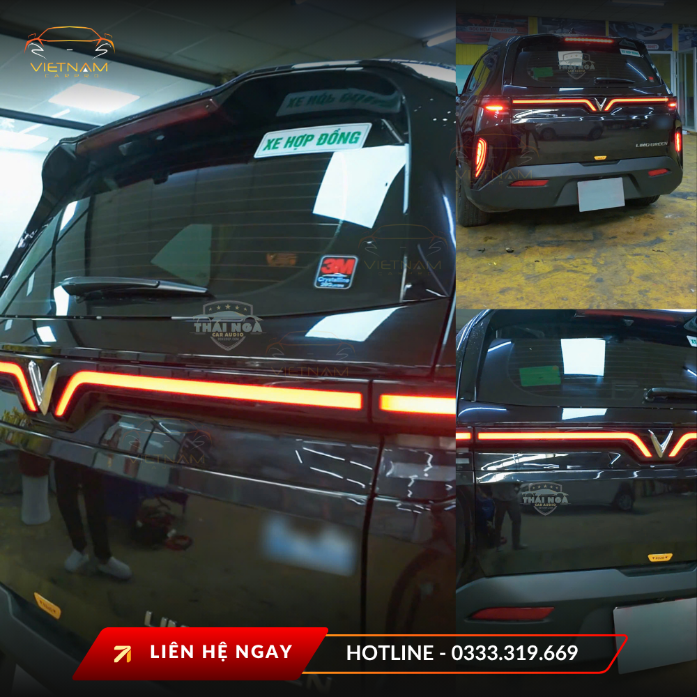 Hệ thống led cánh chim trang trí đuôi xe Limo Green với hiệu ứng ánh sáng hiện đại, giúp xe nổi bật hơn khi di chuyển ban đêm.