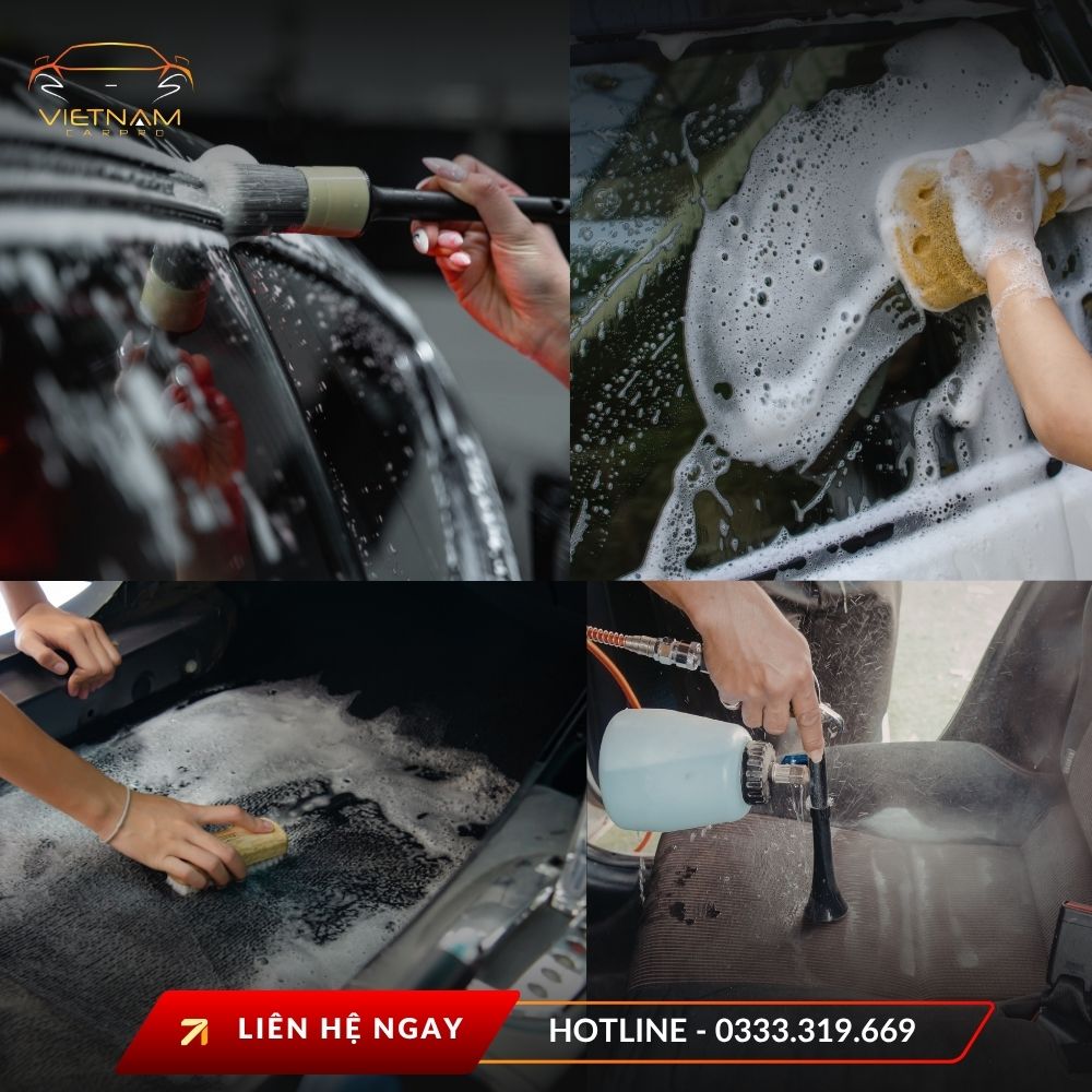 Vệ sinh nội thất ô tô sau khi đổ thức ăn hoặc nước uống, xử lý vết bẩn trên ghế và sàn xe để hạn chế mùi khó chịu.